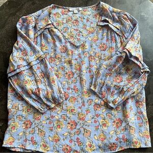 Zac & Rachel Blue Floral Blouse - Size XL